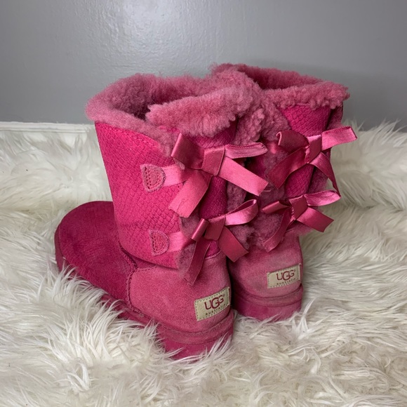 Hot Pink Bailey Bow Textured UGG Boots - Picture 2 of 6